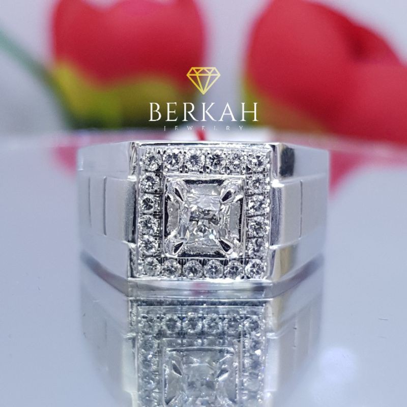 Cincin Pria Berlian Asli Perak Palladium Natural Diamond Asli
