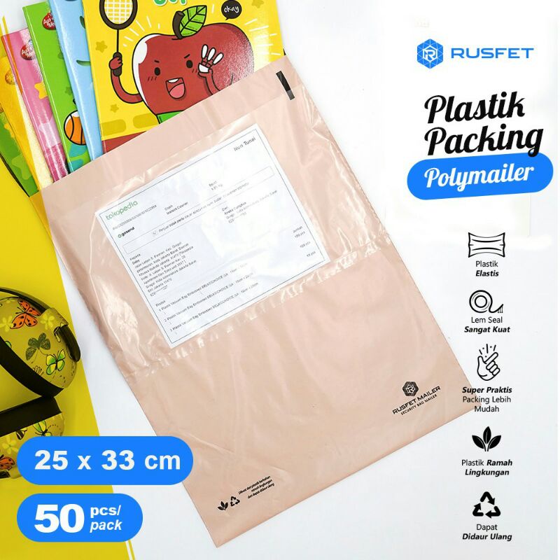 AMPLOP PLASTIK POLYMAILER NUDE PINK | ADA KANTONG ALAMAT 25*33cm