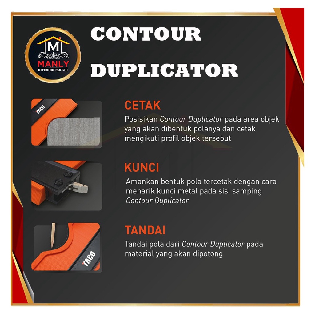 Pengukur Kotur Duplikat Sudut Lengkung Contour Copy Gauge Wood Marking Duplicator Tools