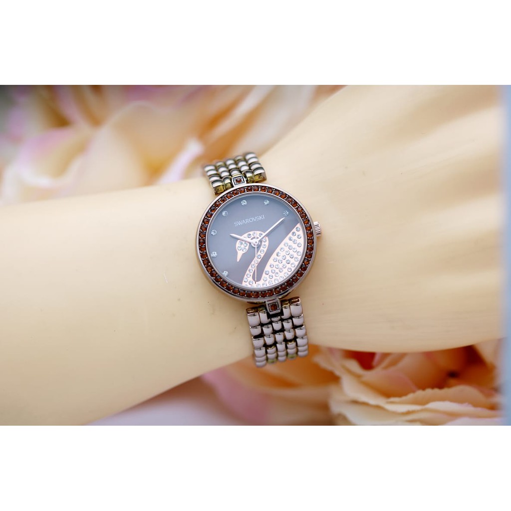 Jam Tangan Wanita Swarovski Circle Tali Rantai
