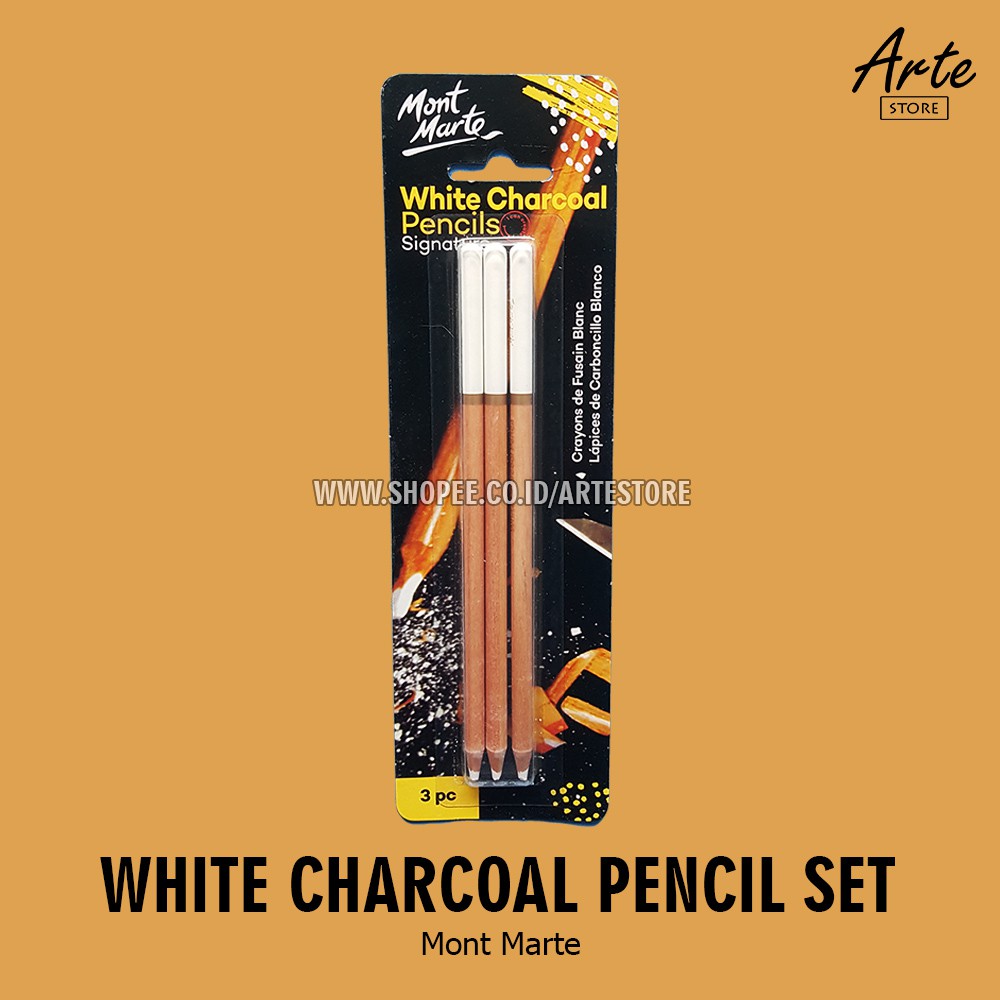 Pensil Arang Putih - White Charcoal Mont Marte Set isi 3 pcs