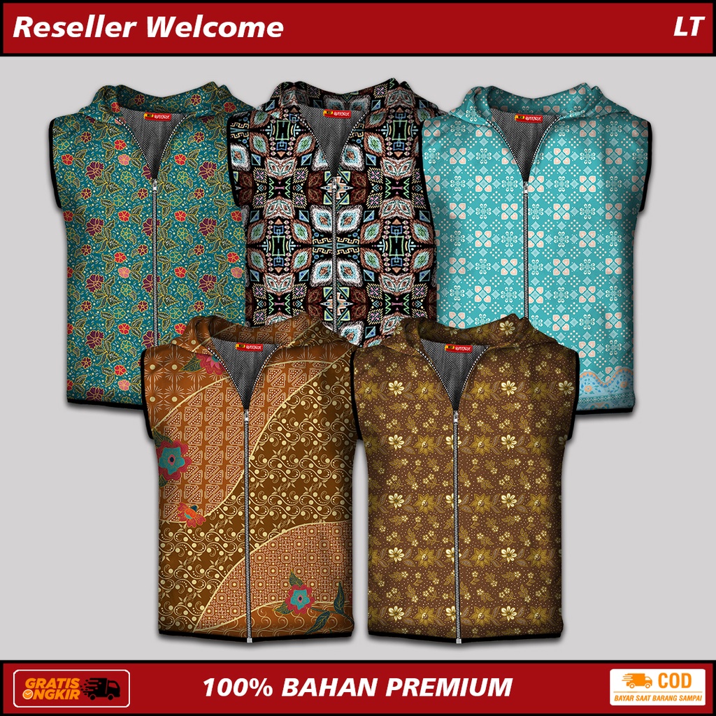 Bilqueen Rompi Printing Wanita Pria Vest Hoodie Olahraga Running Tema Batik Anti Kusut