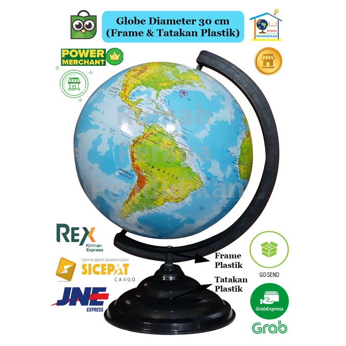 

GLOBE (BOLA DUNIA) DIAMETER 30 CM (FRAME & TATAKAN WARNA HITAM)