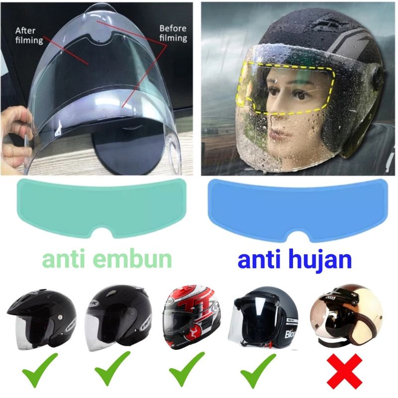 STIKER ANTI FOG KACA HELM MOTOR / ANTI EMBUN HELM ANTI AIR HUJAN HELM / FILM HELMET VISOR / KACA FILM HELM ANTI HUJAN