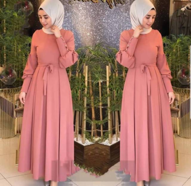 Baju gamis wanita lebaran terbaru 2022, kekinian dan modern AUDY DRESS bahan moscrepe ukuran L-XL-4