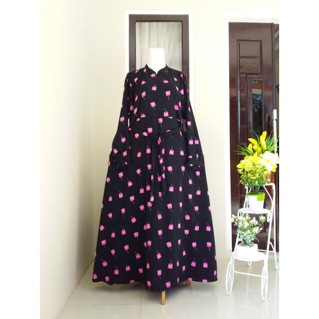 Dress Monalisa Tulip - Syari Busui Dress Monalisa Tulip - Gamis Dress Monalisa Tulip Hitam