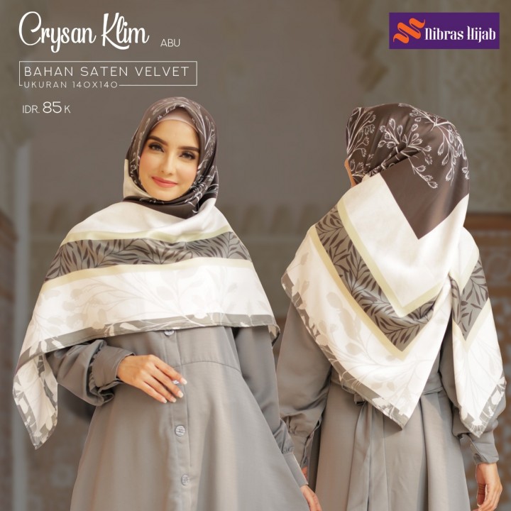 Jilbab Segiempat Syari Jumbo Bahan Satin Motif Ori HIJAB NIBRAS CRYSAN KLIM