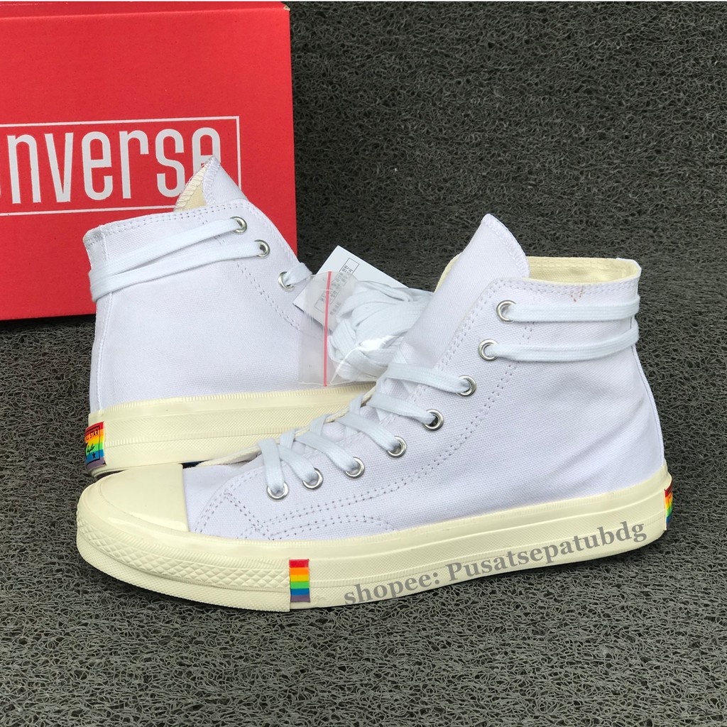 Sepatu Sneakers Pria Wanita Converse Rainbow High Full White