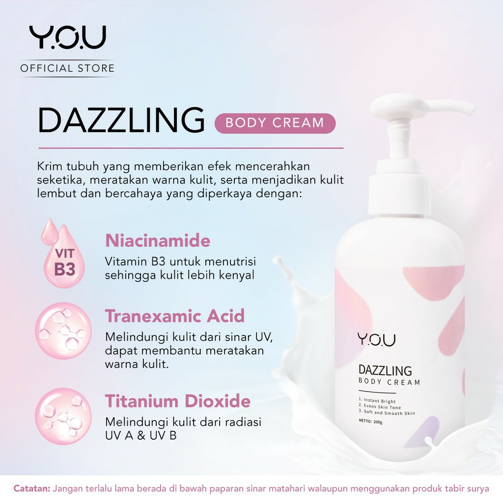 NEW !!! [ORIGINAL] YOU Dazzling Tone Up Body Cream (Kulit Cerah Seketika) COD PRILLY BODY CREAM YOU