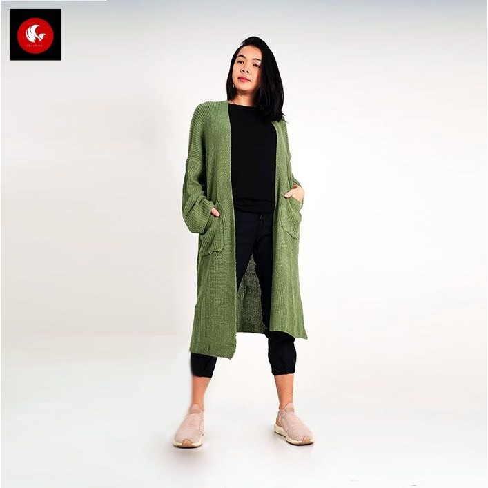 OKECHUKU Lavella Long Cardigan Wanita Outer Wanita Cardigan Rajut Oversize-Mint