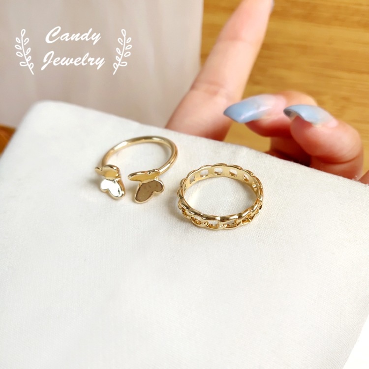 Candy Jewelry Fashion 2 Pcs Ring Sets Metal Geometric Hollow Butterfly Rings for Women Silver Gold Plated