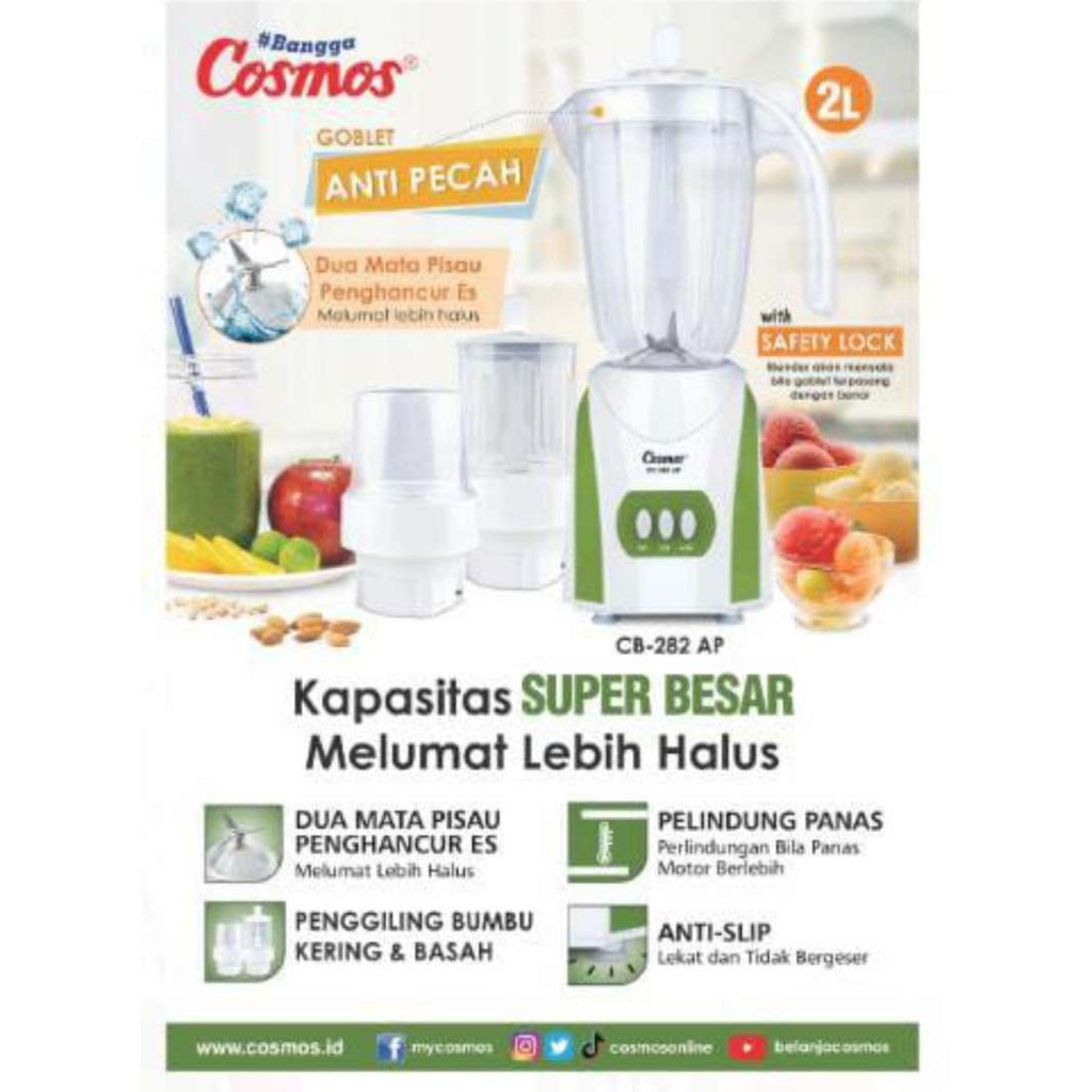 Blender Cosmos CB 282 AP / CB-282AP Blender Anti Pecah Gelas / Wadah Plastik 2 Liter