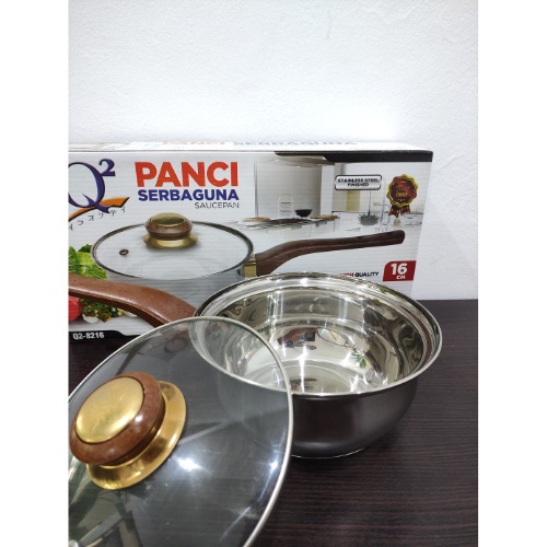 Panci Susu Stainless panci rebus 8216 16cm dg tutup kaca gagang panjang