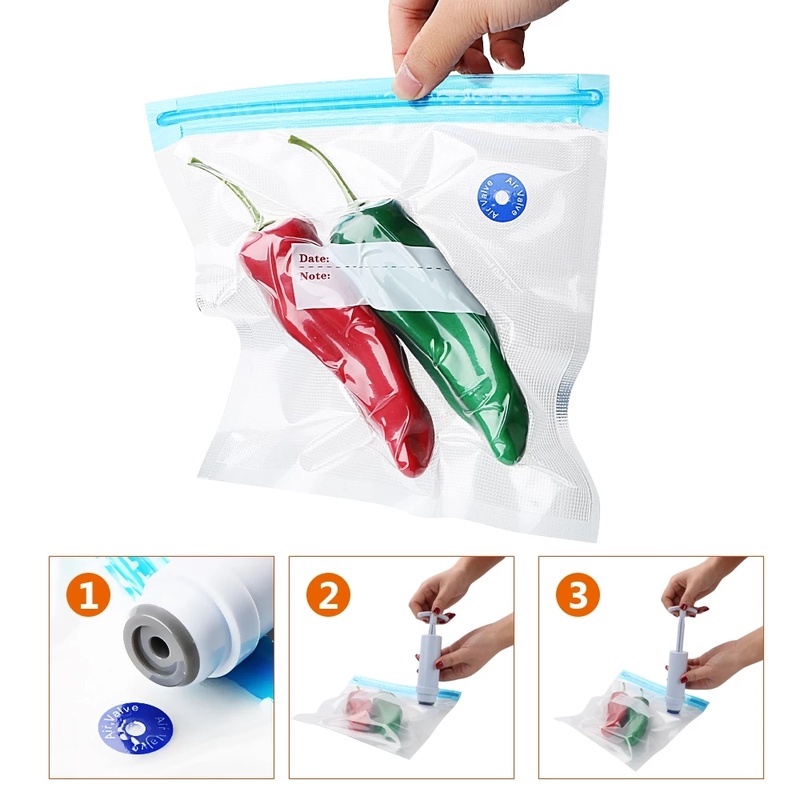 Kantong Plastik Vacuum Kompres Penyimpanan Makanan / Buah / Sayuran Reusable Dengan Ziplock