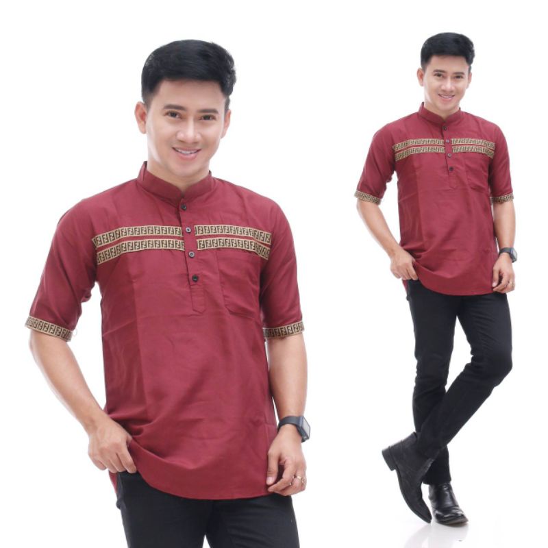 Baju Koko Kurta Dewasa Lengan Pendek M L XL Best Seller Koko Qurta Pakistan FF Matt katun adem tebal terbaru koko lebaran 2022 Hott Item kombinasi garis