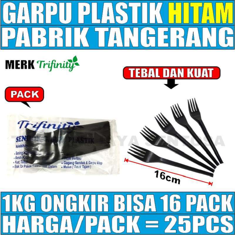 Garpu Makan Hitam Per Pack Isi 25pcs Plastik Panjang 16cm Termurah Trifinity