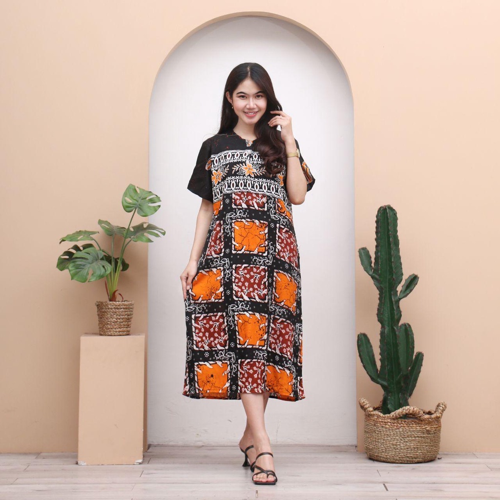 Daster Batik VALENTINA - Lengan Pendek - Motif Abstrak - Leher Kancing - Bumil - Busui