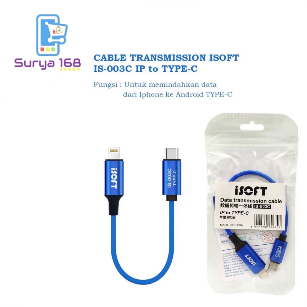 KABEL DATA TRANSMISSION CABLE TRANSFER DATA / PINDAH DATA IP / MICRO / TYPE C LIGHTNING ISOFT