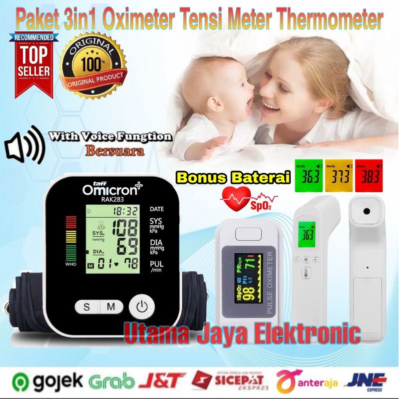 Paket 3in1 Thermometer Infrared Tensi Meter Oximeter Pulse Original