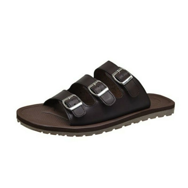 Sandal KULIT Pria ukuran JUMBO 44-49 SLOP Cowok Full Kulit Tebal Big Size Besar Brown, 47