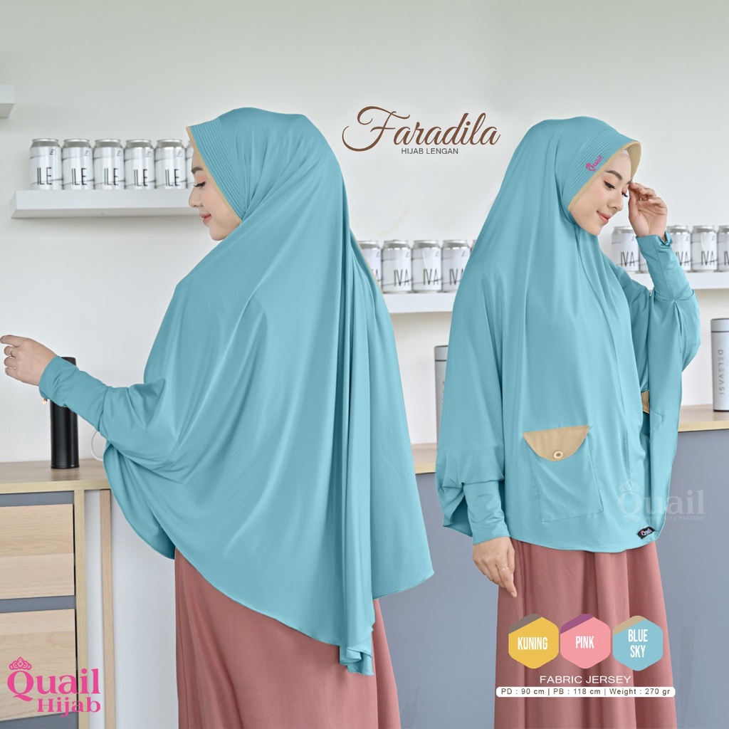 FARADILA Hijab Lengan jumbo hiasan saku Quail Hijab