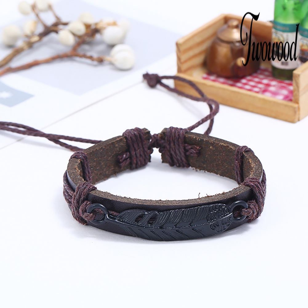 Gelang Tali Kepang Bahan Kulit Imitasi Adjustable Untuk Pria