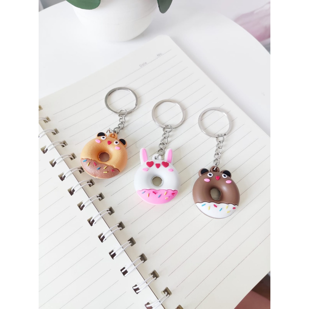 GANTUNGAN KUNCI DONAT HEWAN KELINCI BERUANG KEY CHAIN KEY RING GANCI LUCU