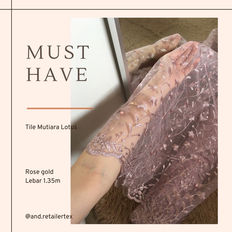 Kain Brokat Tile Mutiara Lotus warna Rose gold Shopee