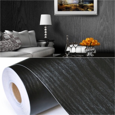 Wallpaper Sticker Dinding Motif Kayu Serat Hitam Panjang 10Meter x Lebar 45cm