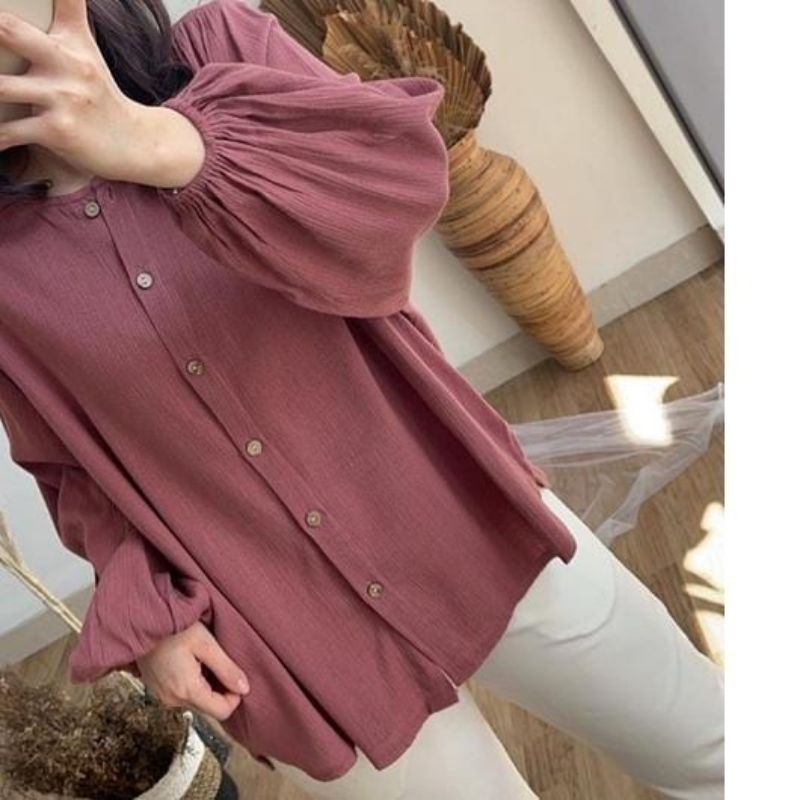 Riana Blouse Crinkle // Kemeja Terbaru Wanita~Crinkle Airflow Blouse Kemeja Polos