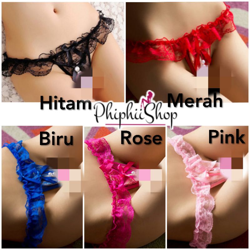 Celana Dalam Wanita Sexy Pita Renda Mutiara Lace Pearl G-String Lingerie