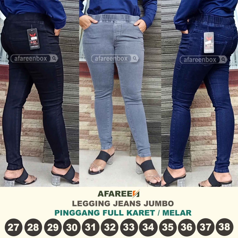 Legging Jeans Jumbo Pinggang Karet Stretch Jegging Jeans Skinny Celana Panjang Jeans Wanita 27-38