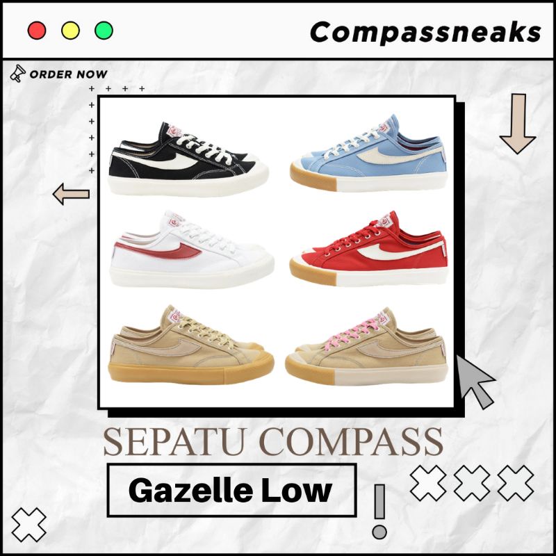 Sepatu Compass Gazelle Low Black White/Blue Sky/White Red/Red Gum/Cappuccino/Pink Frost