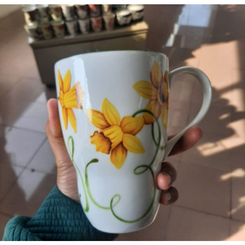 Mug Keramik Tinggi Gelas Keramik SANGO Bunga Kuning Yellow Mug Flower Beautiful
