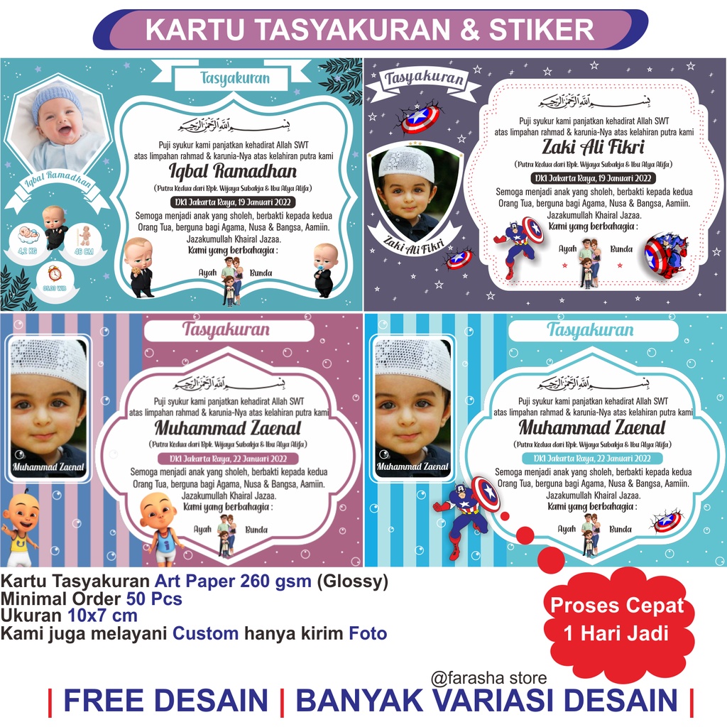 

Stiker Tasyakuran / Kartu Tasyakuran / Tasyakuran Aqiqah / FREE DESAIN