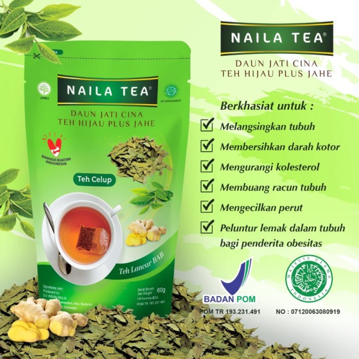 NAILA TEA DAUN JATI CINA PLUS JAHE / Teh Herbal Pelangsing Tubuh