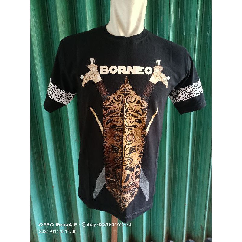 MOTIF MANDAU DAYAK KALIMANTAN. BAJU DISTRO PRIA KALIMANTAN