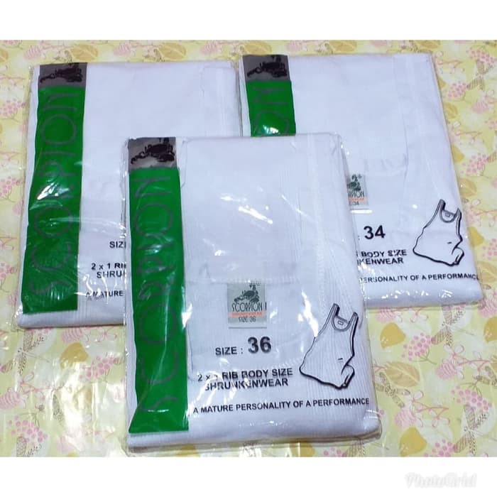 3 Pcs - Singlet SCORPION Pria Dewasa | Kaos Dalam Scorpio | ( PAKET 3 PCS ) Pakaian Dalam Laki Laki | Salur Putih Sguna Remaja ABG Sekolah SMA SMP Katun Adem Halus Grosir Murah Polos Grosir paketan bundle