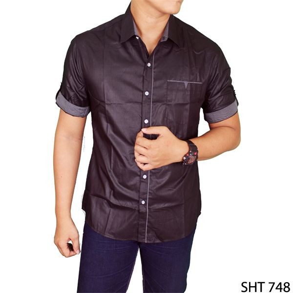 Hem Pria Keren Katun Hitam – SHT 748