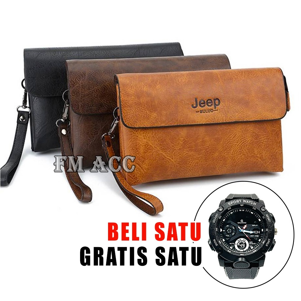 PAKET MURAH-Dompet Pria Wanita Kulit Hanbag Jeep Gratis Jam Tangan Pria Import-Grosir