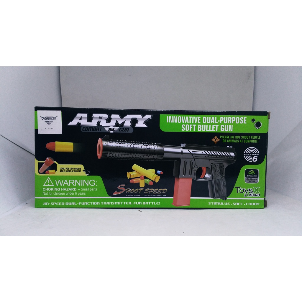 Mainan Pistol Nerf Gun Peluru Busa Soft Bullet Army Combat Suppressor