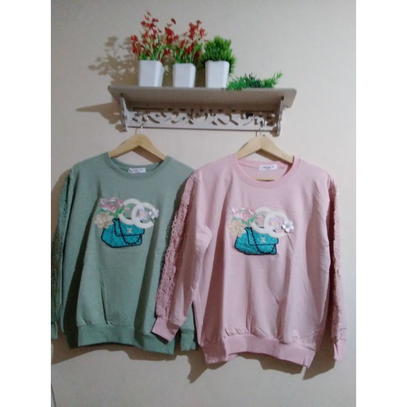 Atasan Wanita Blouse Import London Girl Lengan Panjang Kombinasi Renda Brukat