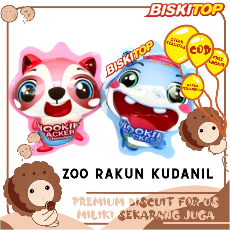 

BISKITOP - BISCUITS ZOO KUDANIL RAKUN 28g Biskuit Kue Kering Anak Enak Cemilan Biscuit Isi Selai Coklat Vanila Lebaran Murah