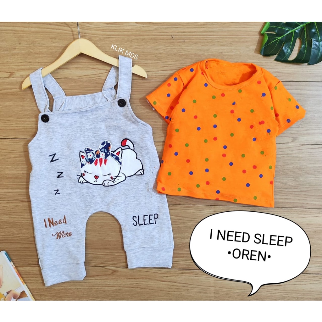 Overall Anak Bayi Laki- Laki Perempuan / Baju Kodok Bayi Cowok Cewek Bahan Kaos Motif I Need Sleep