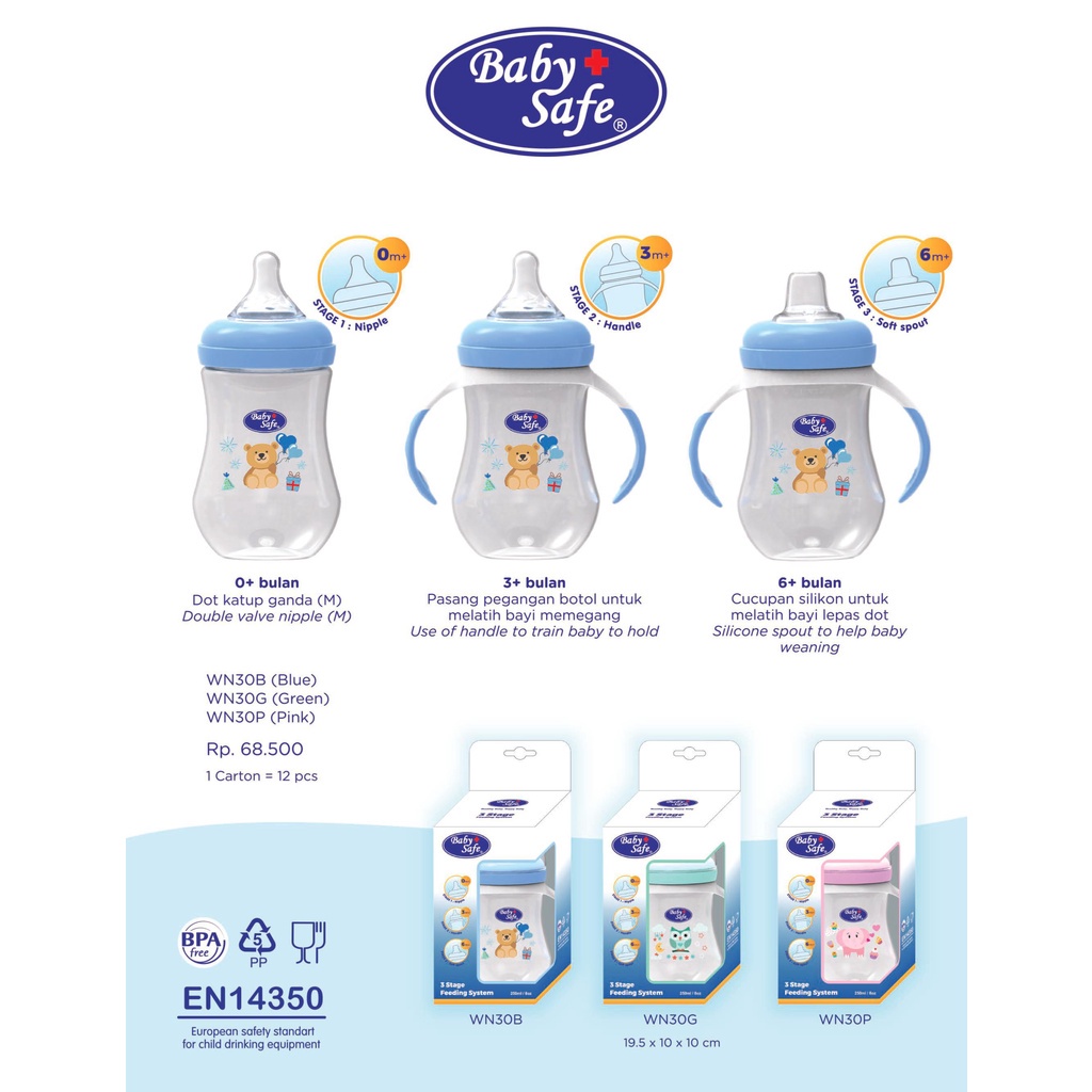 Baby Safe Wide Neck Bottle 125ml 250ml Botol Susu Anak Bayi WN001 WN002 WN30 Babysafe