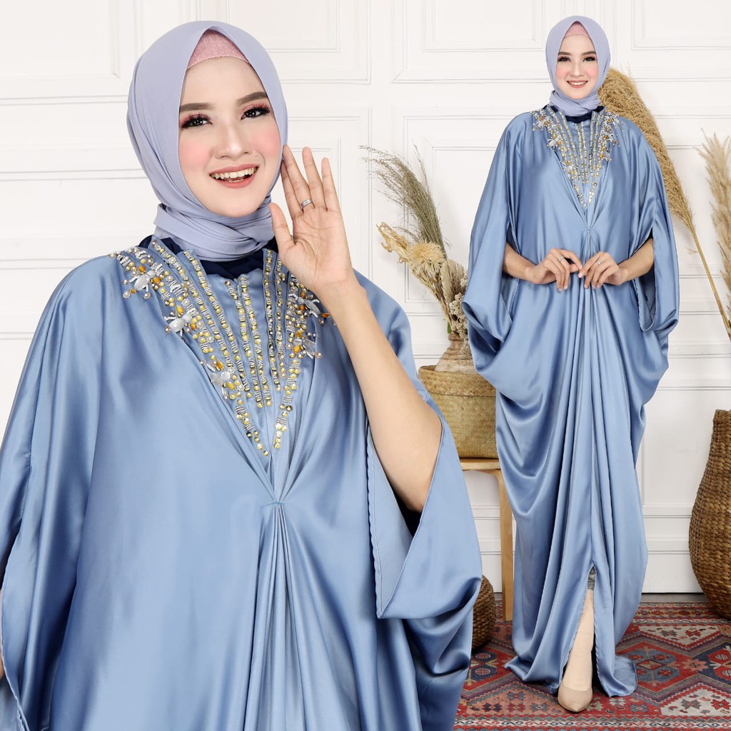 HOPYLOVY Kaftan Wanita Kombinasi Permata Mewah Halimah / Baju Lebaran 2021 Kekinian