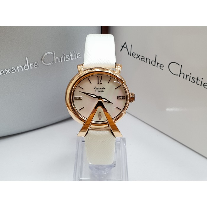 Jam Tangan Wanita Alexandre Christie AC 2703 Rosegold White Original