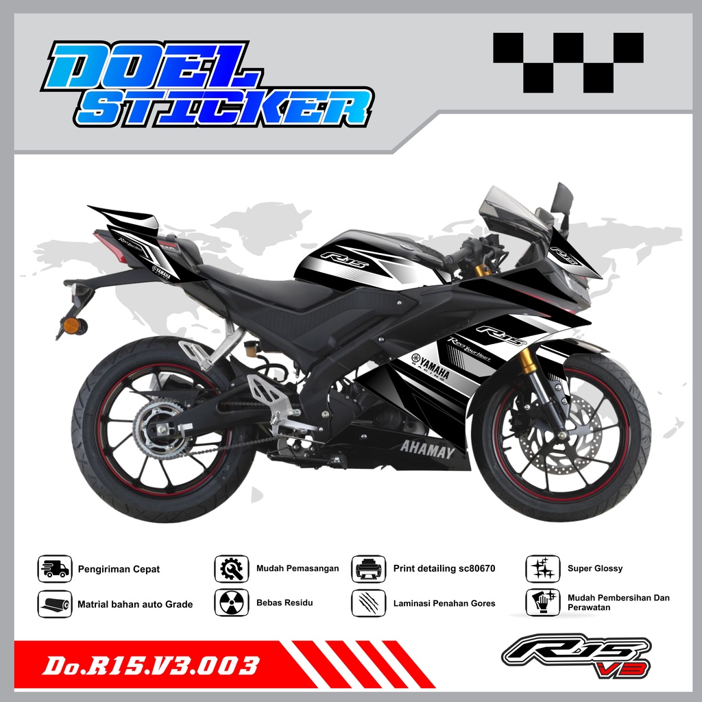 STICKER STRIPING R15 V3 - STICKER STRIPING SEMI FULL LIST VARIASI HOLOGRAM , CROME R15 V3 DOEL 003