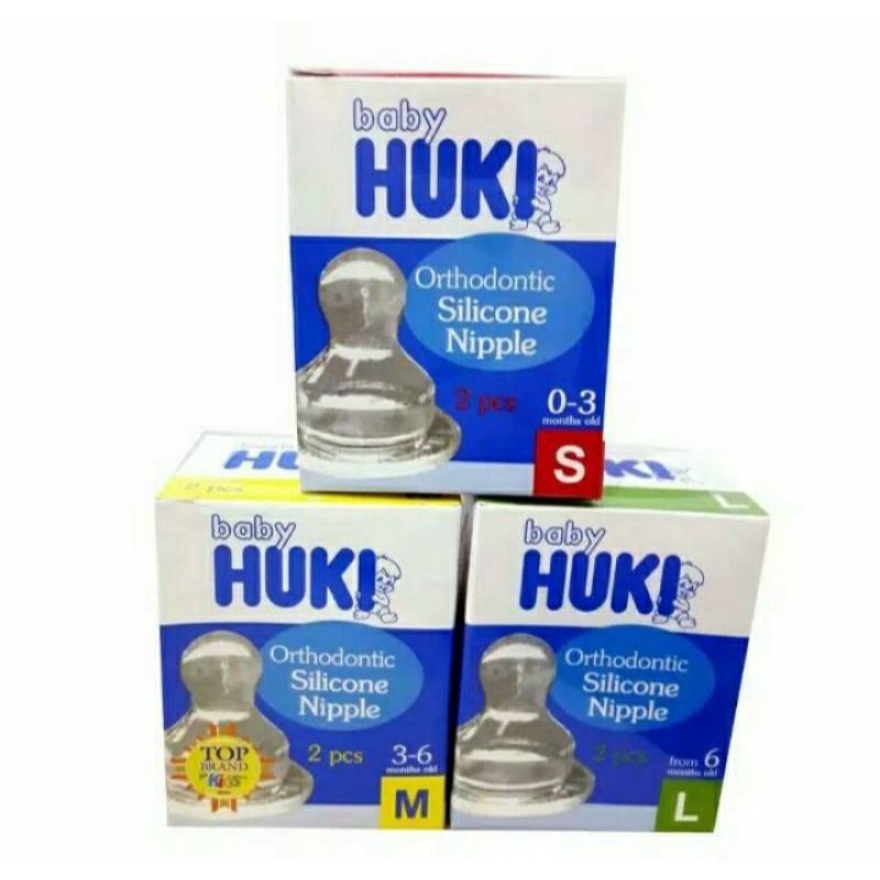 Baby HUKI Orthodontic Silicone Nipple isi 2 pcs - S / M / L dot bayi gepeng