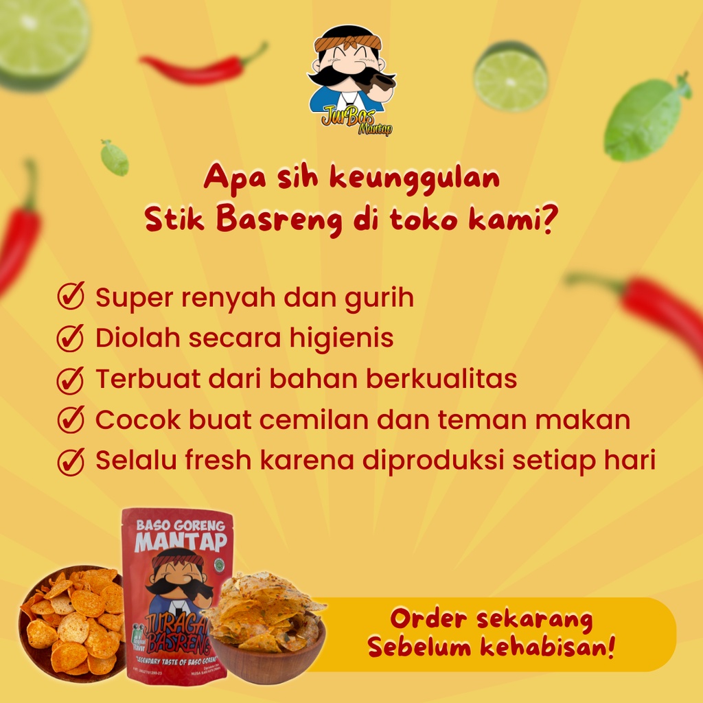 Basreng Rasa Pedas Ukuran 250gr Stik Keripik Makanan Ringan